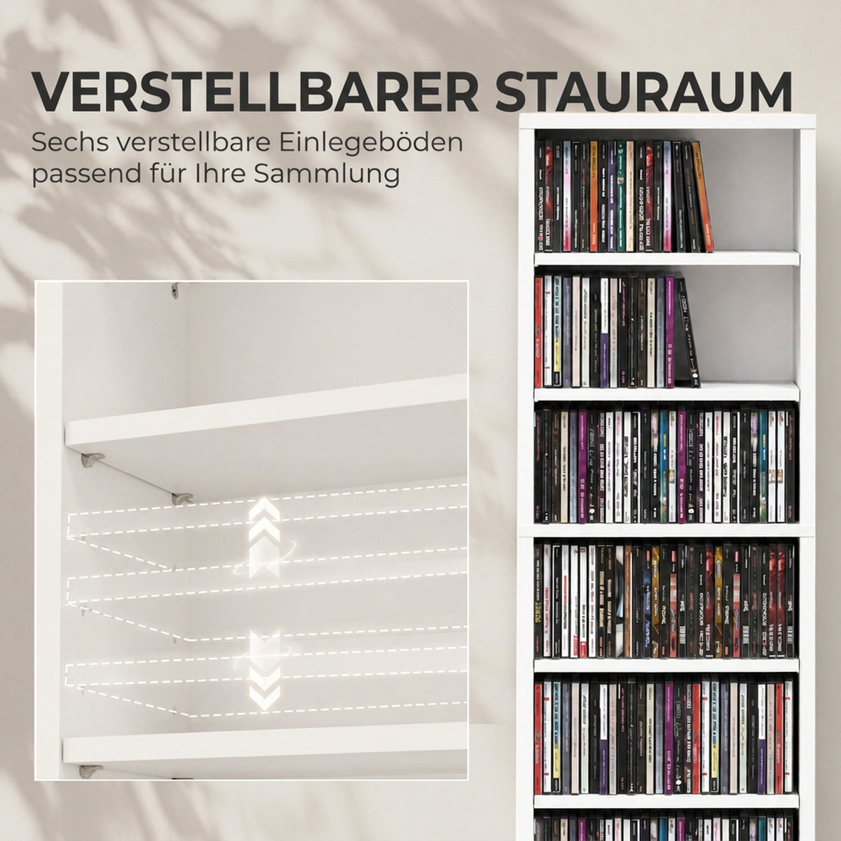 Schmales CD- und DVD-Regal mit 9 Ablagen