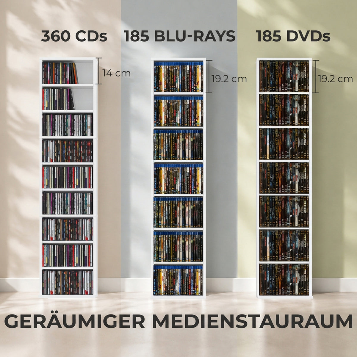 Schmales CD- und DVD-Regal mit 9 Ablagen