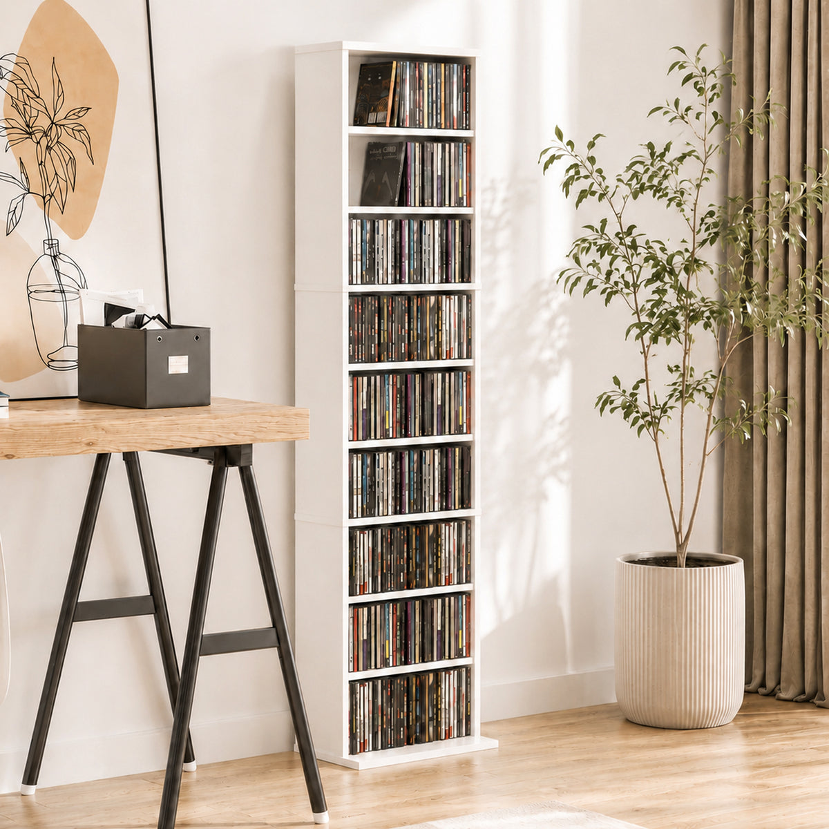 Schmales CD- und DVD-Regal mit 9 Ablagen