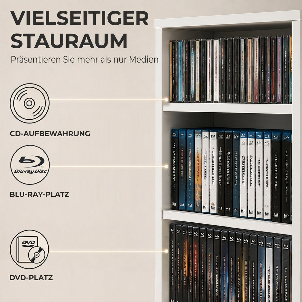 Schmales CD- und DVD-Regal mit 9 Ablagen