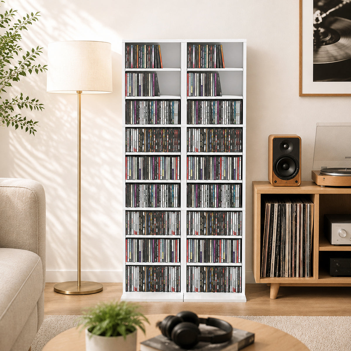 Schmales CD- und DVD-Regal mit 9 Ablagen