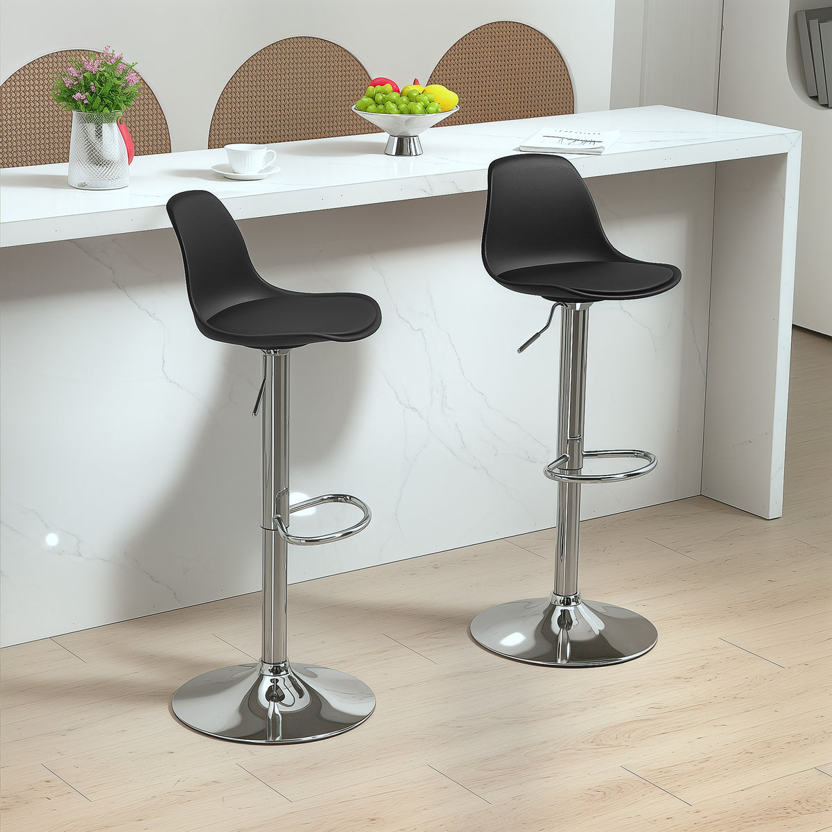 2er-Set höhenverstellbare Barhocker mit Lehne