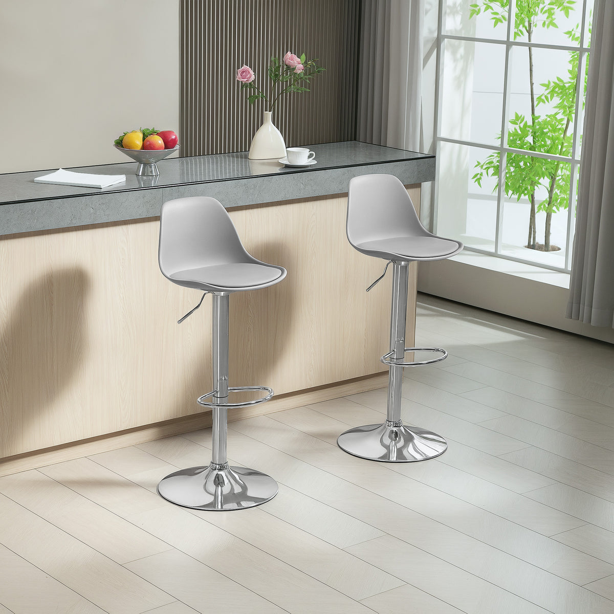 2er-Set höhenverstellbare Barhocker mit Lehne