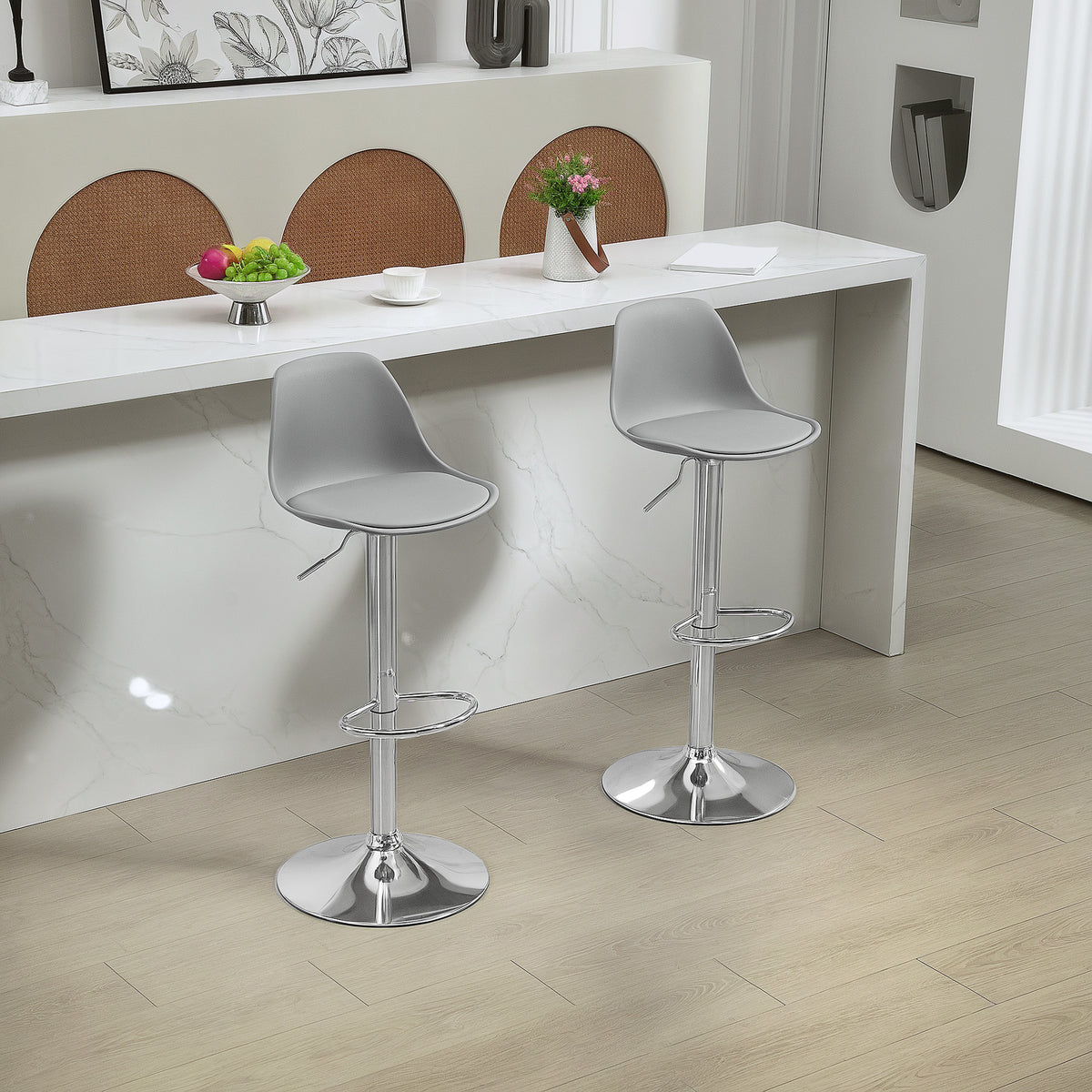 2er-Set höhenverstellbare Barhocker mit Lehne