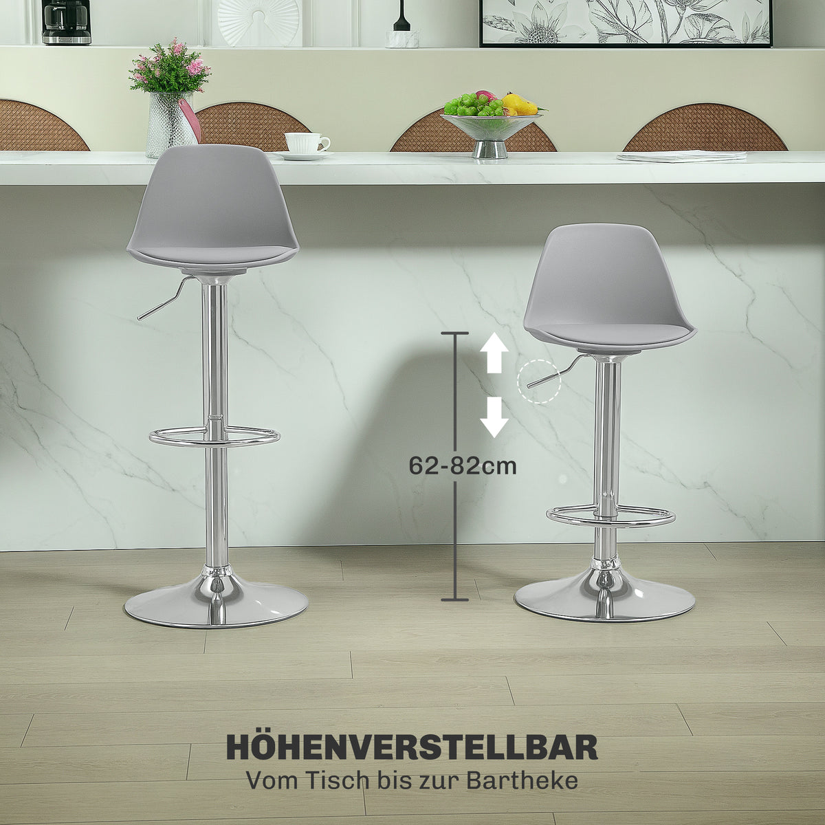 2er-Set höhenverstellbare Barhocker mit Lehne