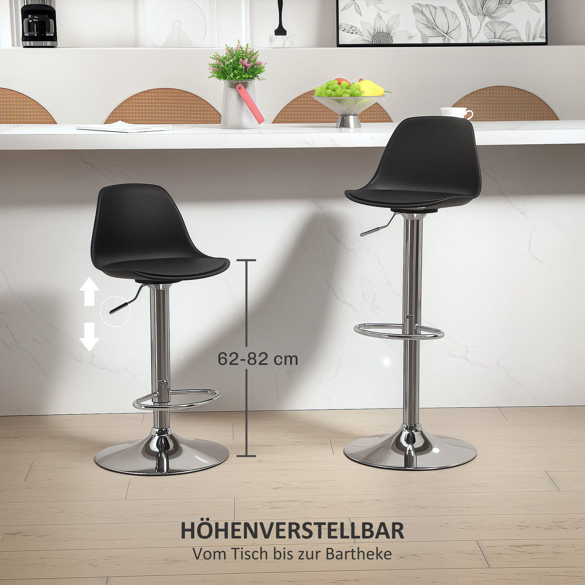 2er-Set höhenverstellbare Barhocker mit Lehne