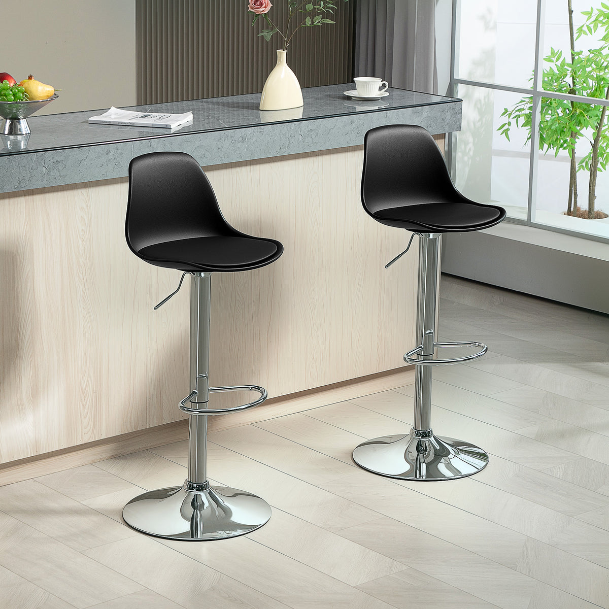 2er-Set höhenverstellbare Barhocker mit Lehne