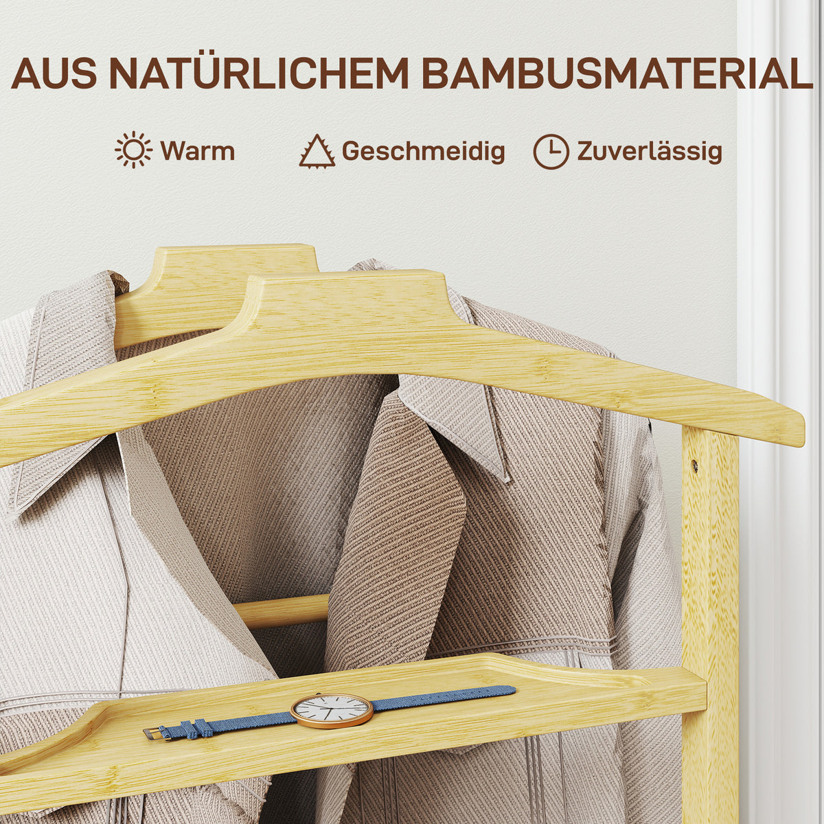 Bambus-Kleiderständer mit Rollen und Ablage