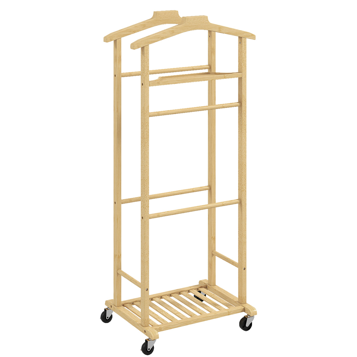 Bambus-Kleiderständer mit Rollen und Ablage