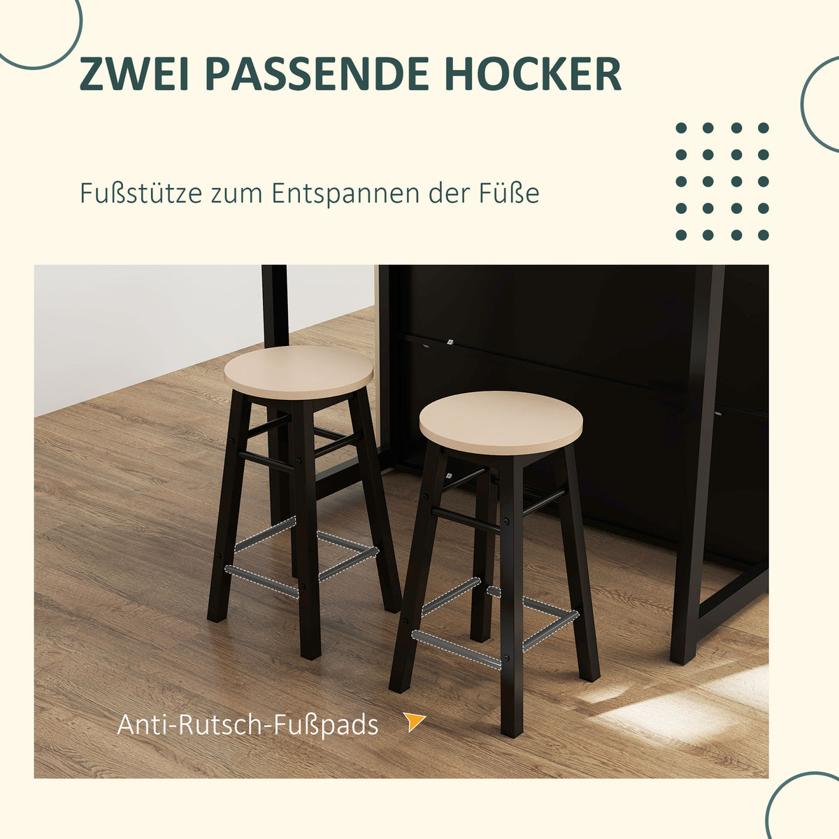 Bartisch-Set mit Klappplatte und 2 Barhockern