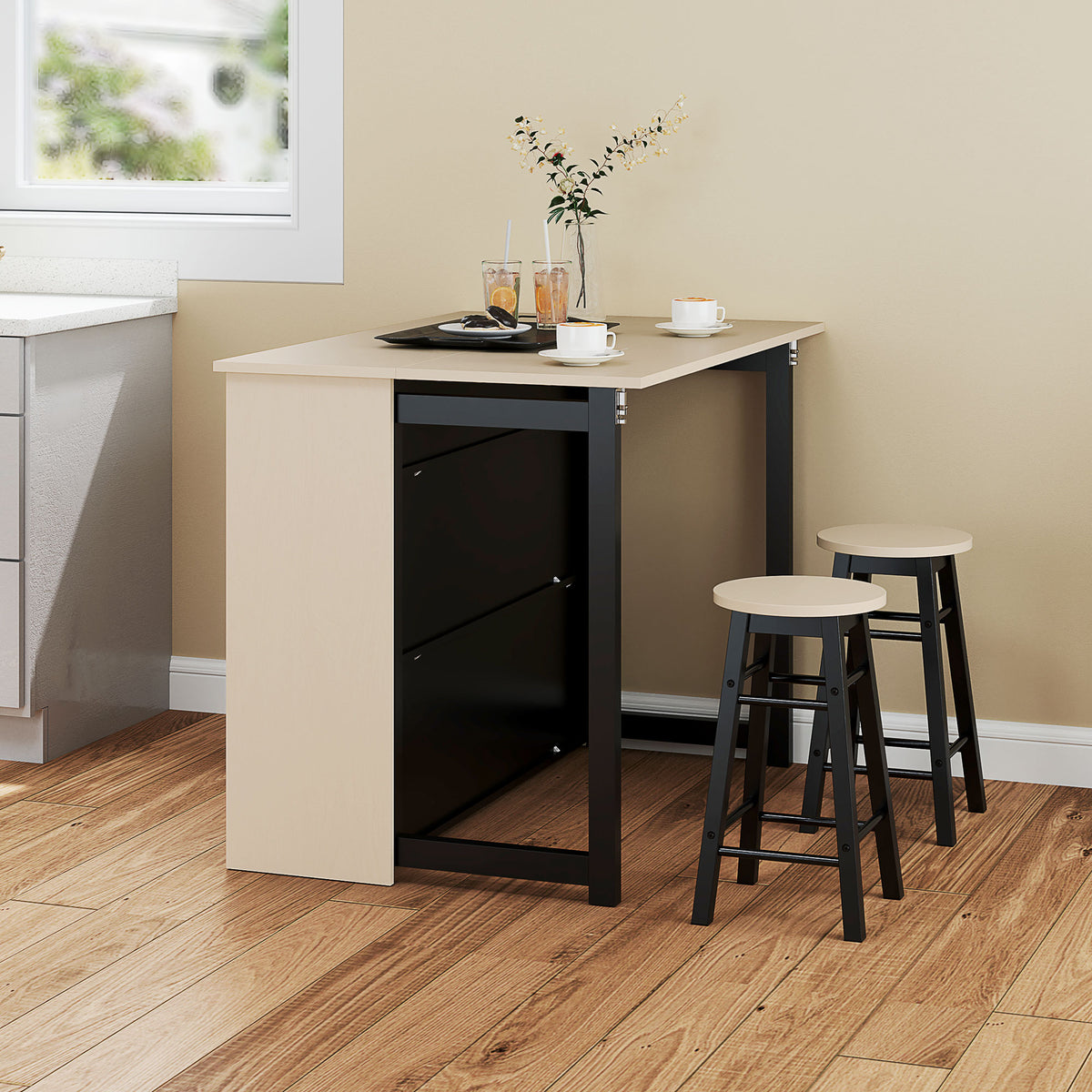 Bartisch-Set mit Klappplatte und 2 Barhockern