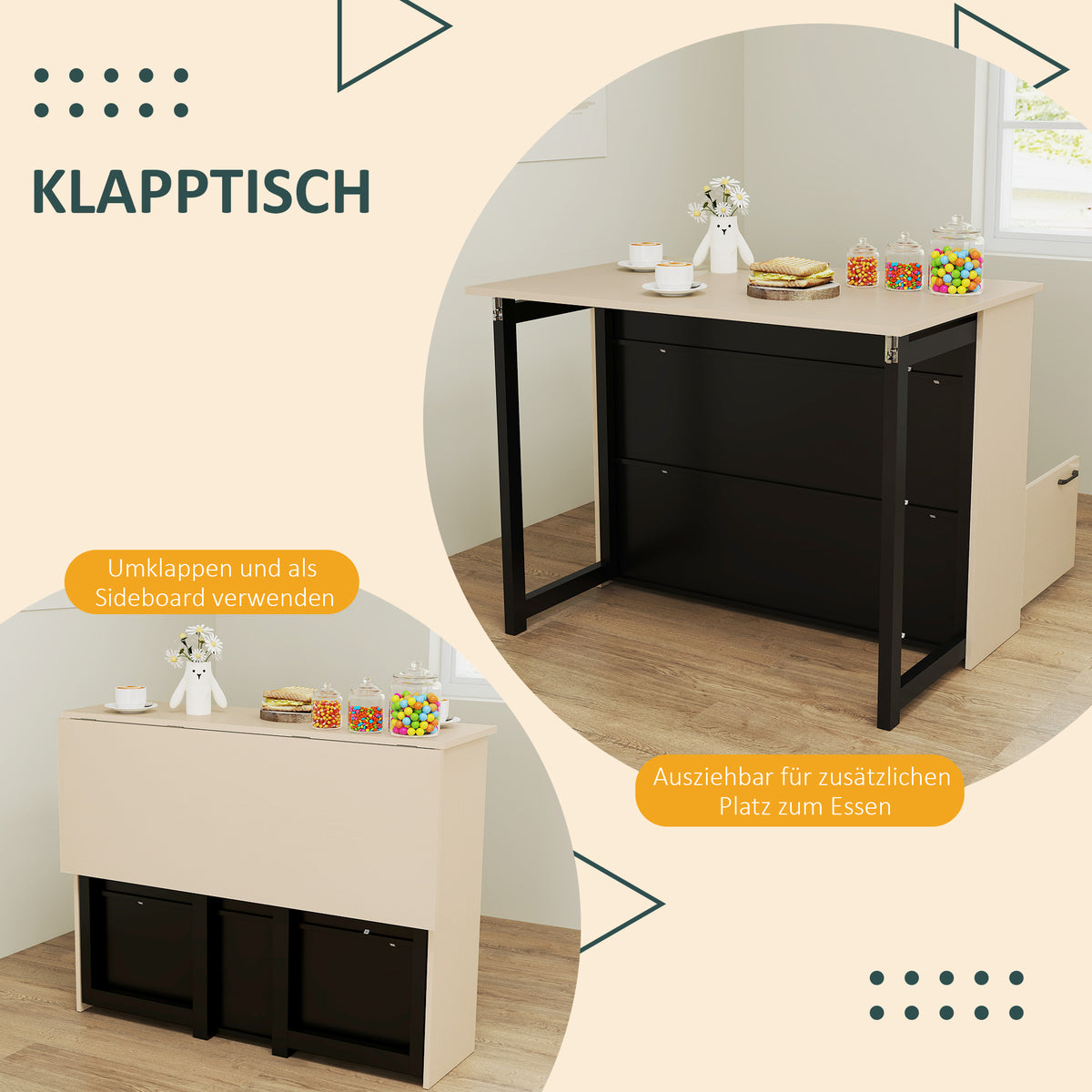 Bartisch-Set mit Klappplatte und 2 Barhockern