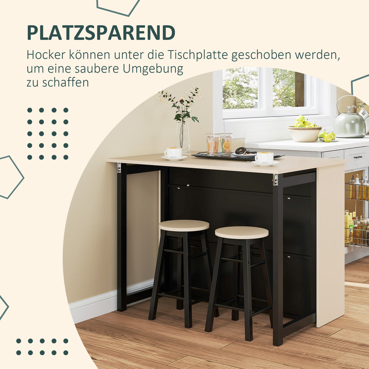 Bartisch-Set mit Klappplatte und 2 Barhockern
