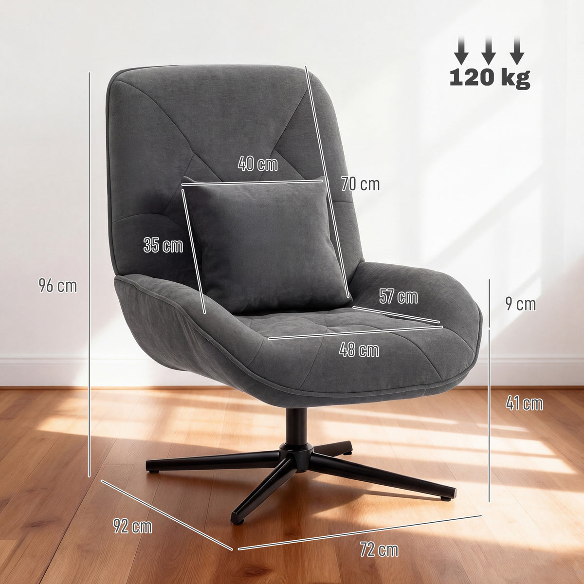 Drehbarer Chenille-Sessel mit Lendenkissen