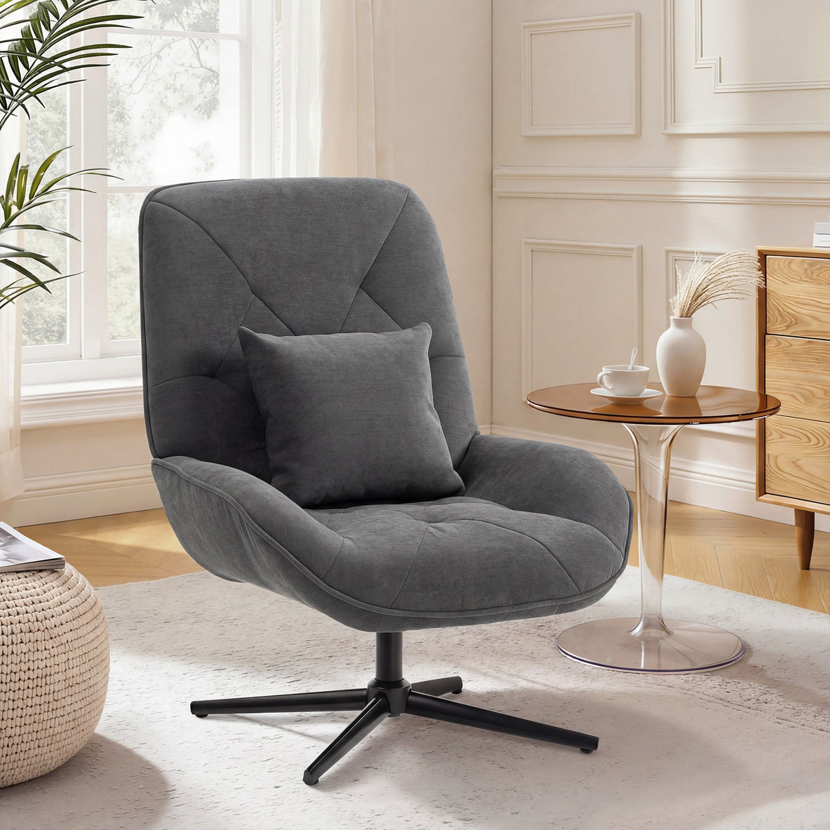 Drehbarer Chenille-Sessel mit Lendenkissen