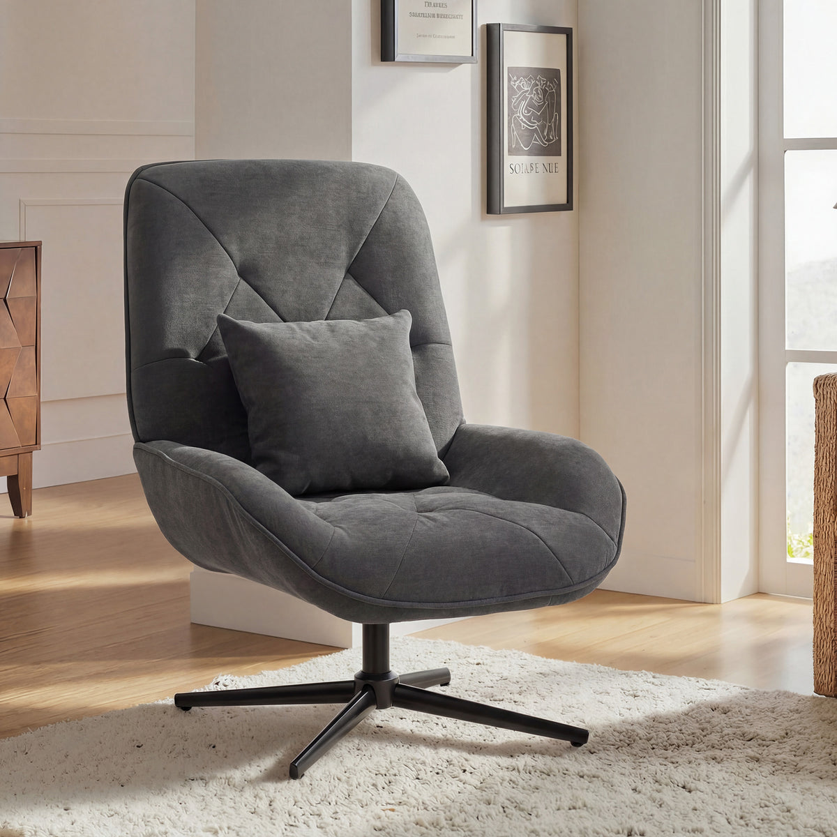 Drehbarer Chenille-Sessel mit Lendenkissen