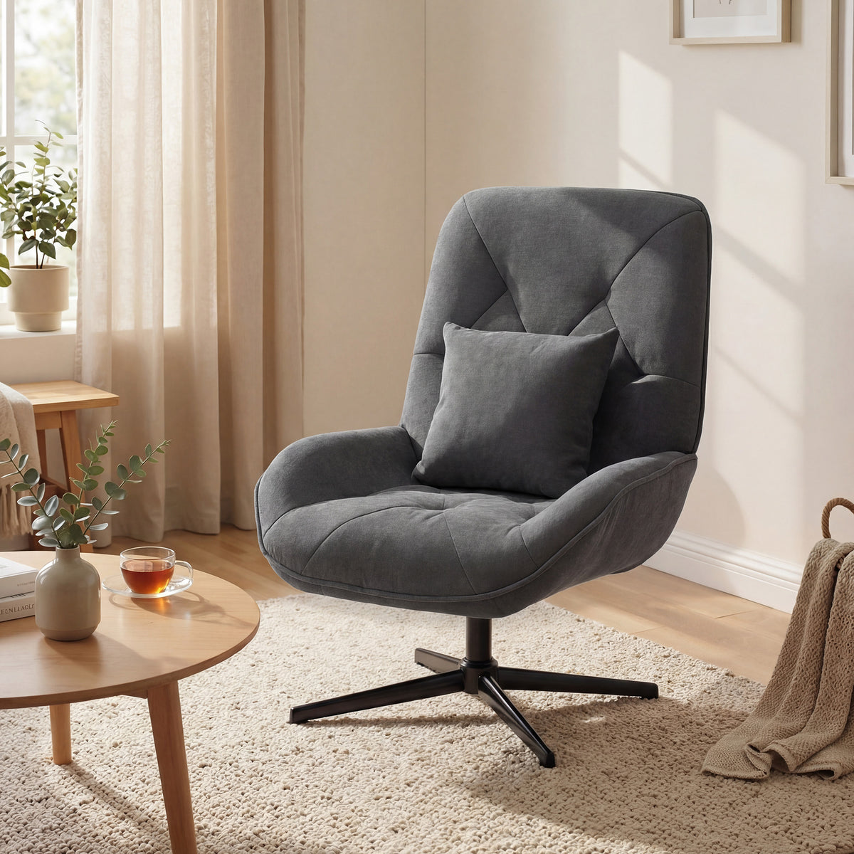 Drehbarer Chenille-Sessel mit Lendenkissen