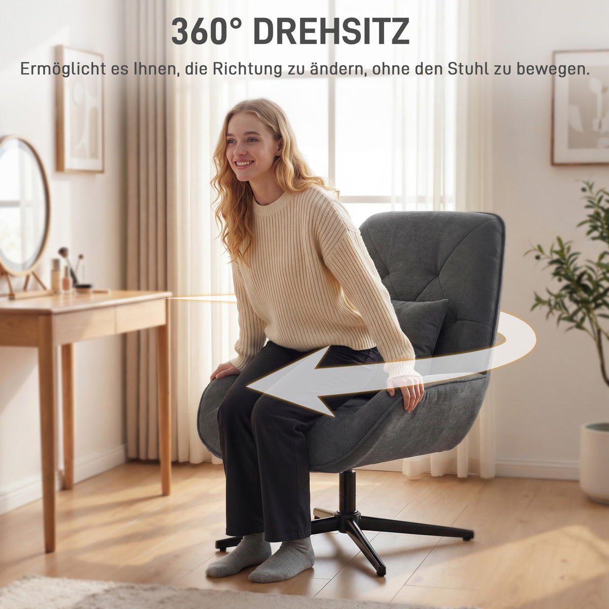 Drehbarer Chenille-Sessel mit Lendenkissen