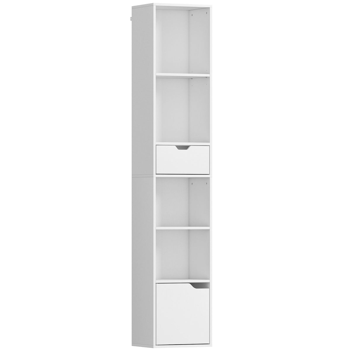 Schmales Bücherregal mit Schublade und Schrank