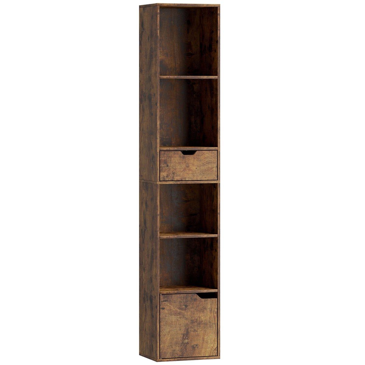 Schmales Bücherregal mit Schublade und Schrank
