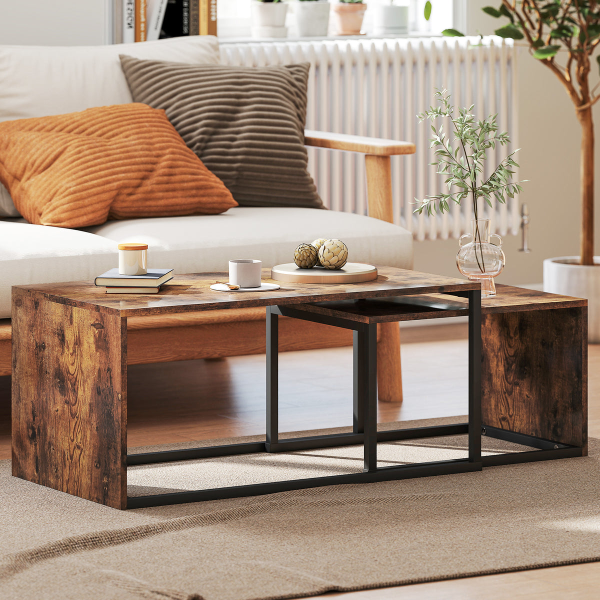 2er-Couchtisch-Set aus Holzwerkstoff und Metall