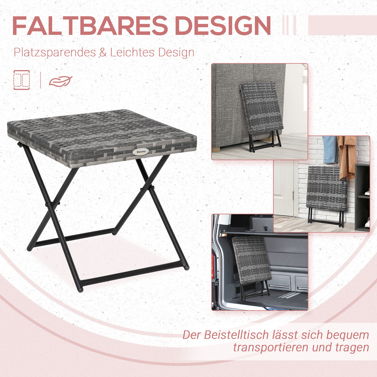 Klapptisch aus Polyrattan mit Stahlgestell
