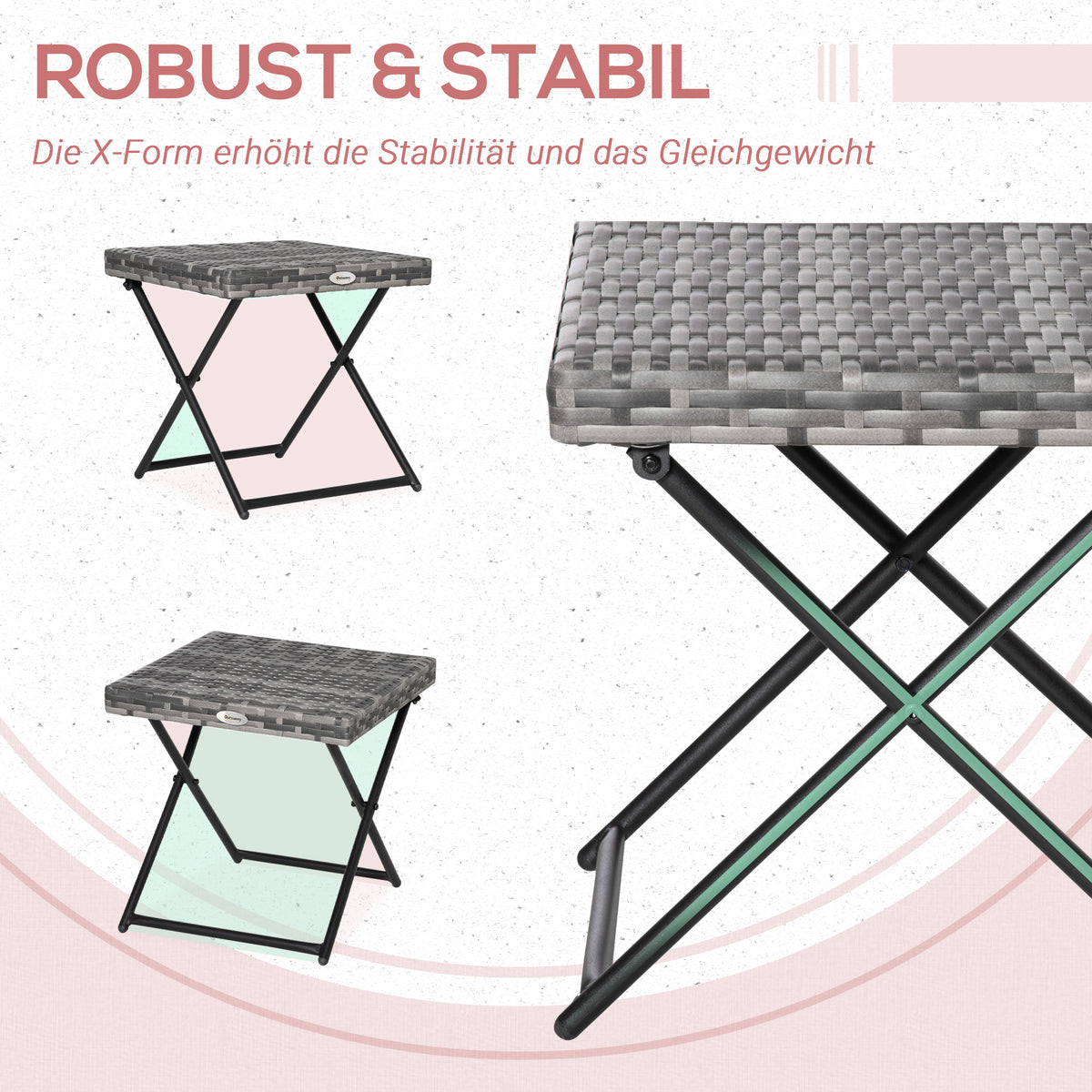 Klapptisch aus Polyrattan mit Stahlgestell