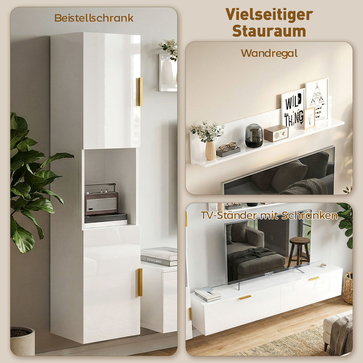 Dreiteiliges schwebendes TV-Schrank-Set mit Wandregal