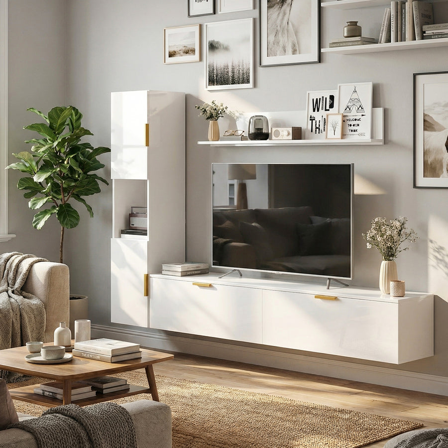 Dreiteiliges schwebendes TV-Schrank-Set mit Wandregal