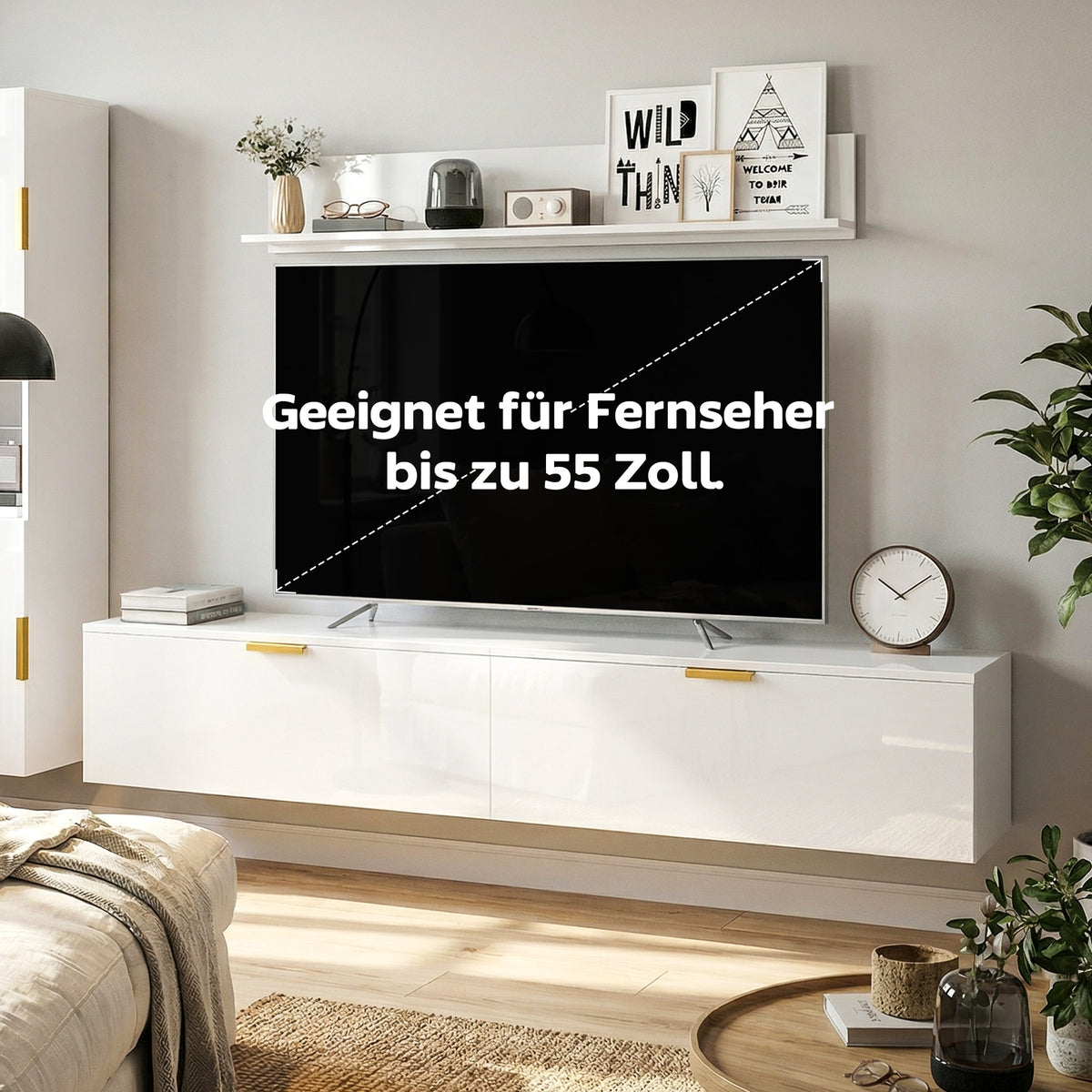 Dreiteiliges schwebendes TV-Schrank-Set mit Wandregal
