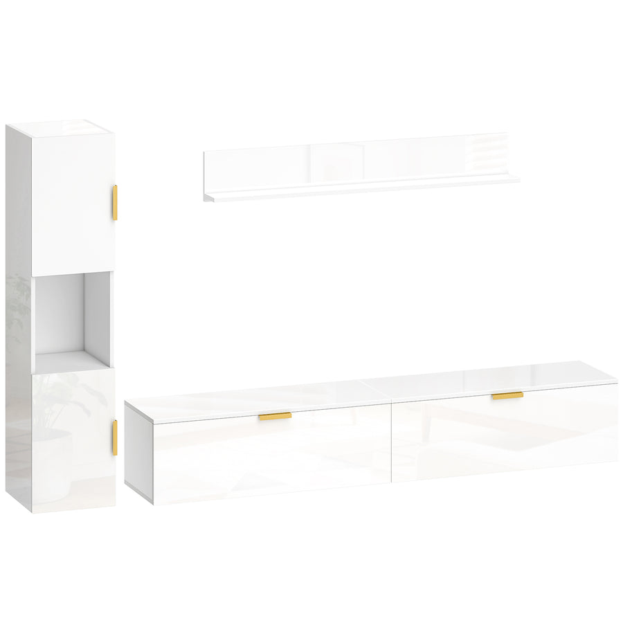 Dreiteiliges schwebendes TV-Schrank-Set mit Wandregal
