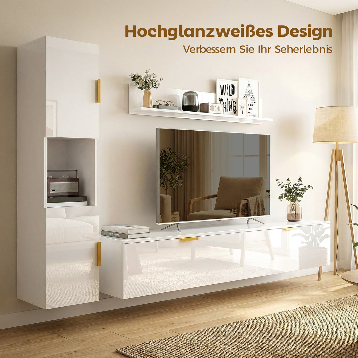 Dreiteiliges schwebendes TV-Schrank-Set mit Wandregal