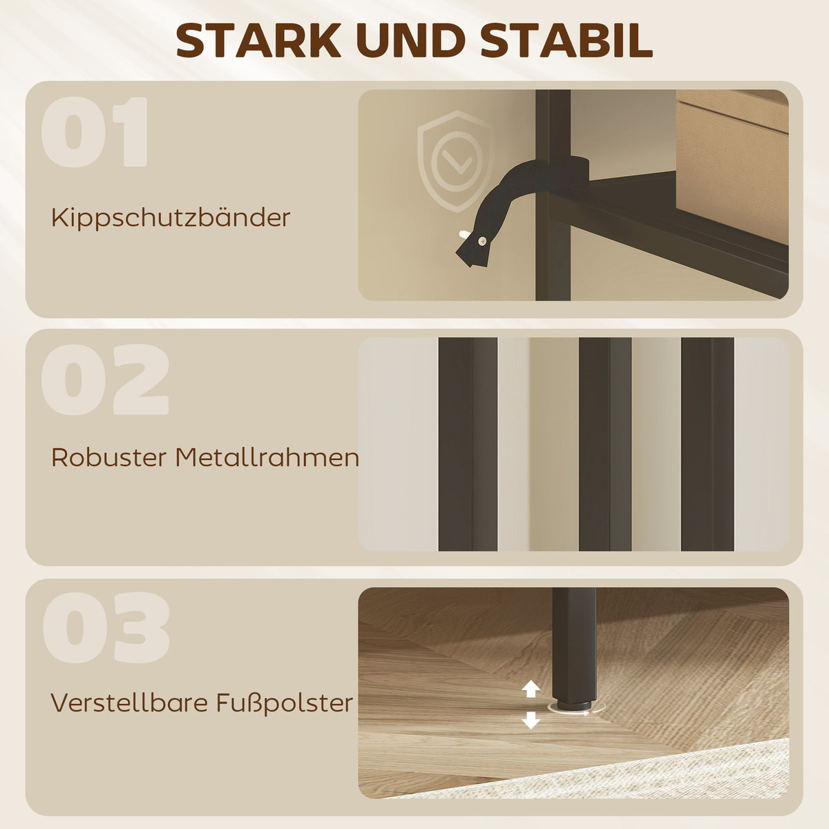 Metall-Konsolentisch mit drei Ablagen