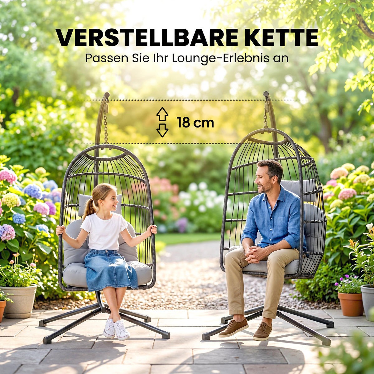 Hängesessel mit Gestell, Kissen und verstellbarer Kette