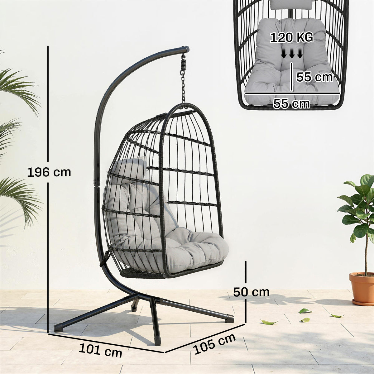 Hängesessel mit Gestell, Kissen und verstellbarer Kette