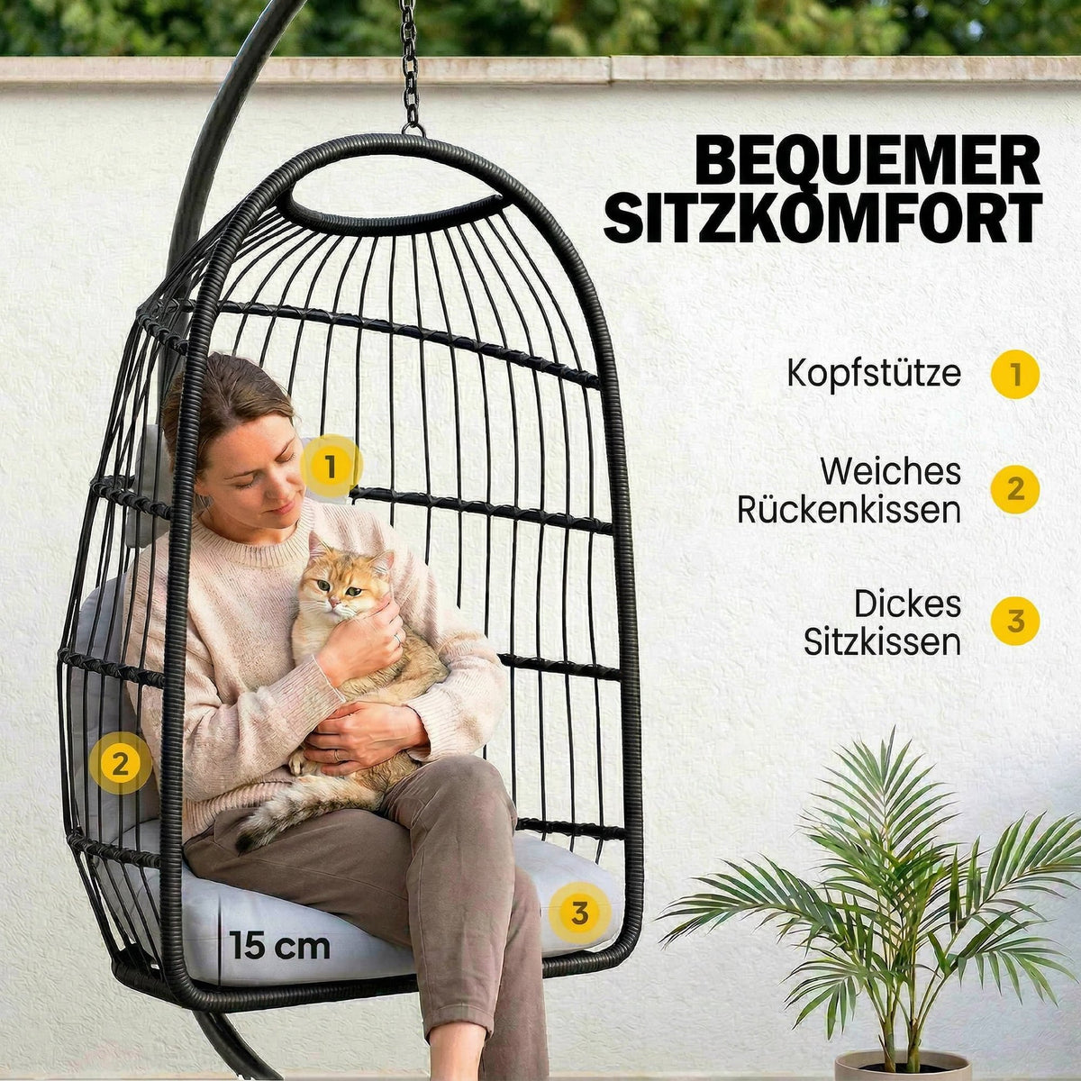 Hängesessel mit Gestell, Kissen und verstellbarer Kette