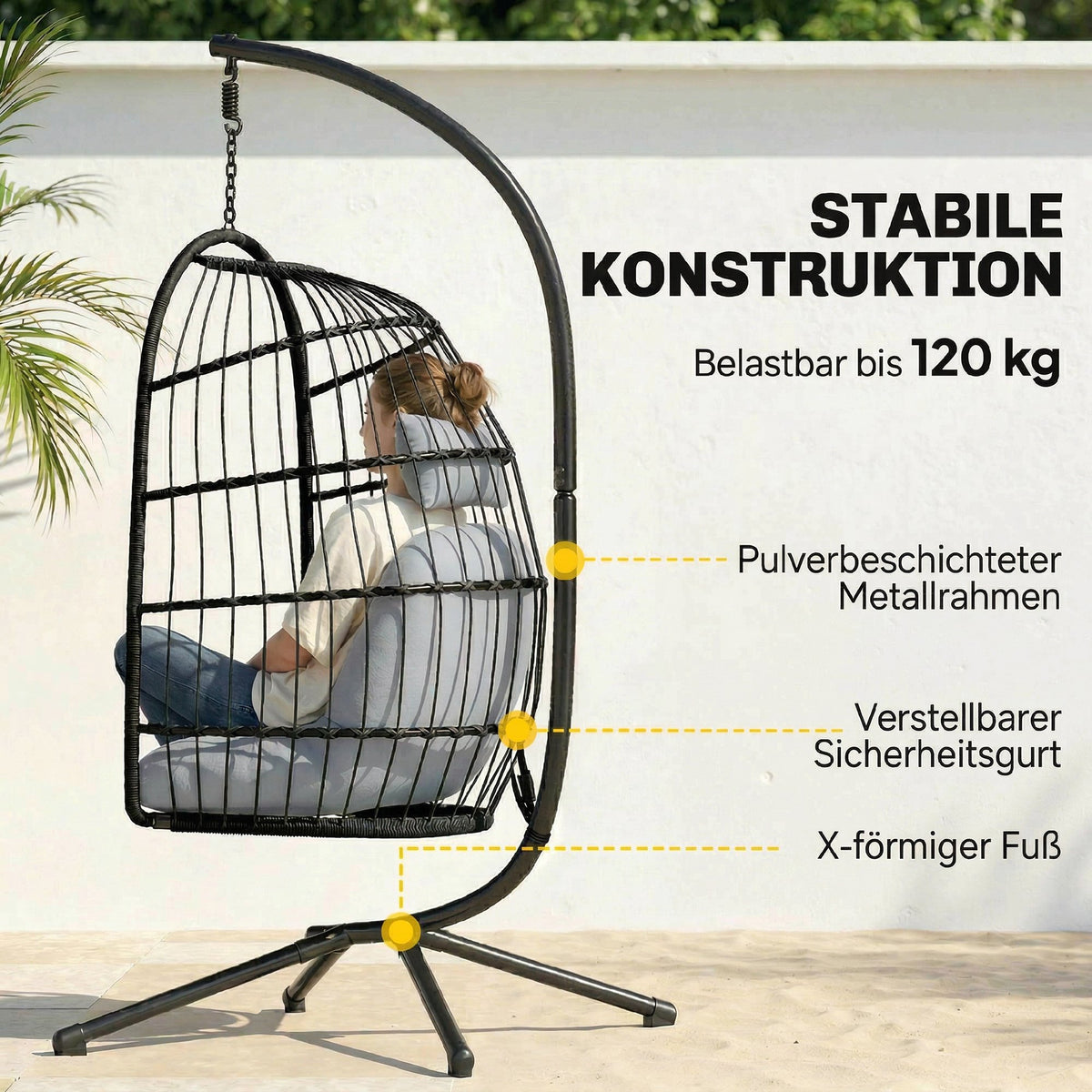 Hängesessel mit Gestell, Kissen und verstellbarer Kette