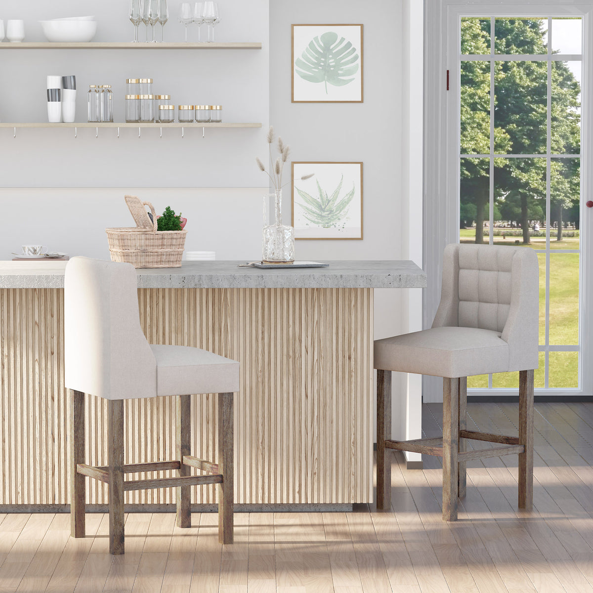 2er-Set Barhocker mit Rückenlehne und Fußstütze