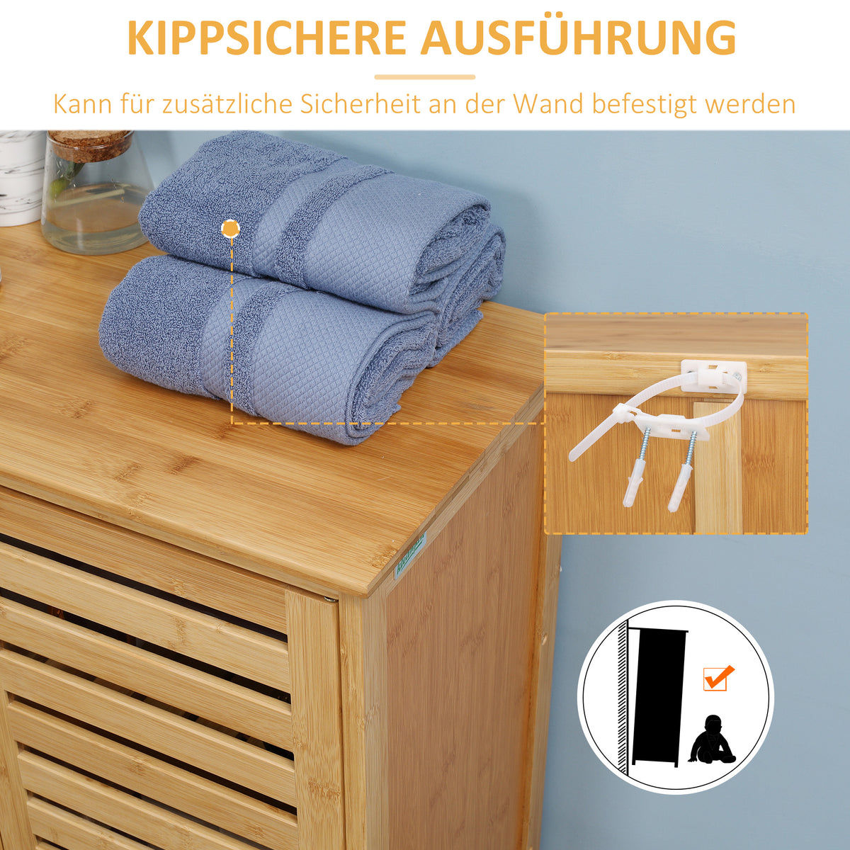 Badezimmerschrank mit Lamellentüren aus Bambus