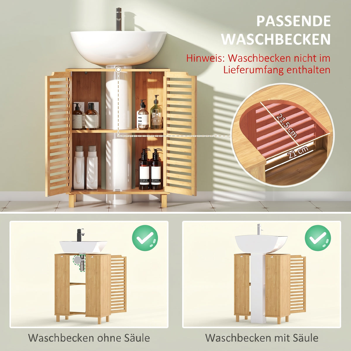 Badezimmerschrank mit Lamellentüren aus Bambus