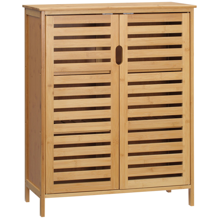 Badezimmerschrank mit Lamellentüren aus Bambus