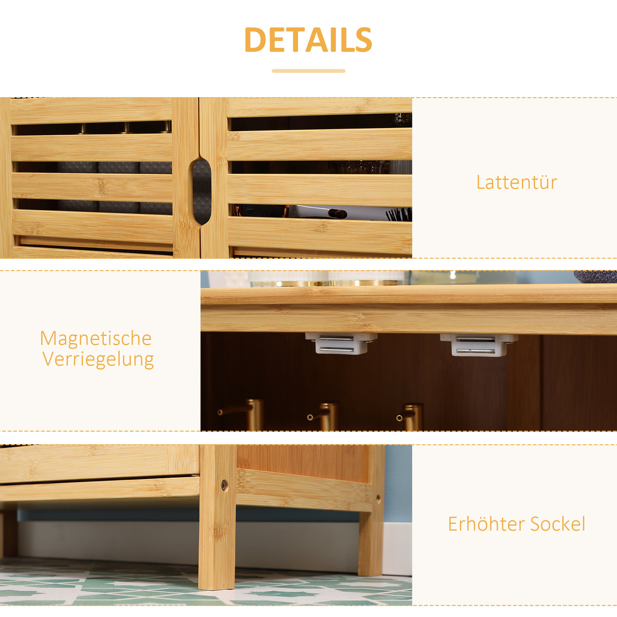 Badezimmerschrank mit Lamellentüren aus Bambus