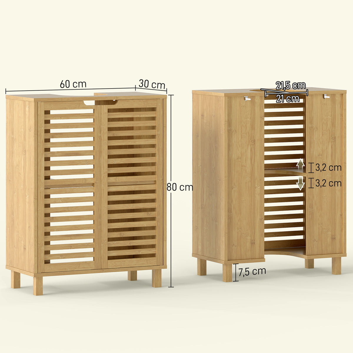 Badezimmerschrank mit Lamellentüren aus Bambus