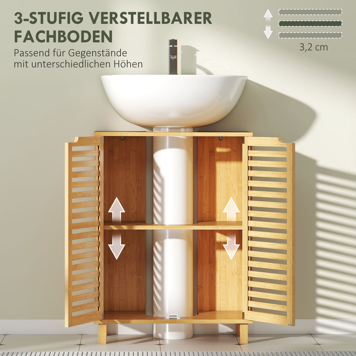 Badezimmerschrank mit Lamellentüren aus Bambus