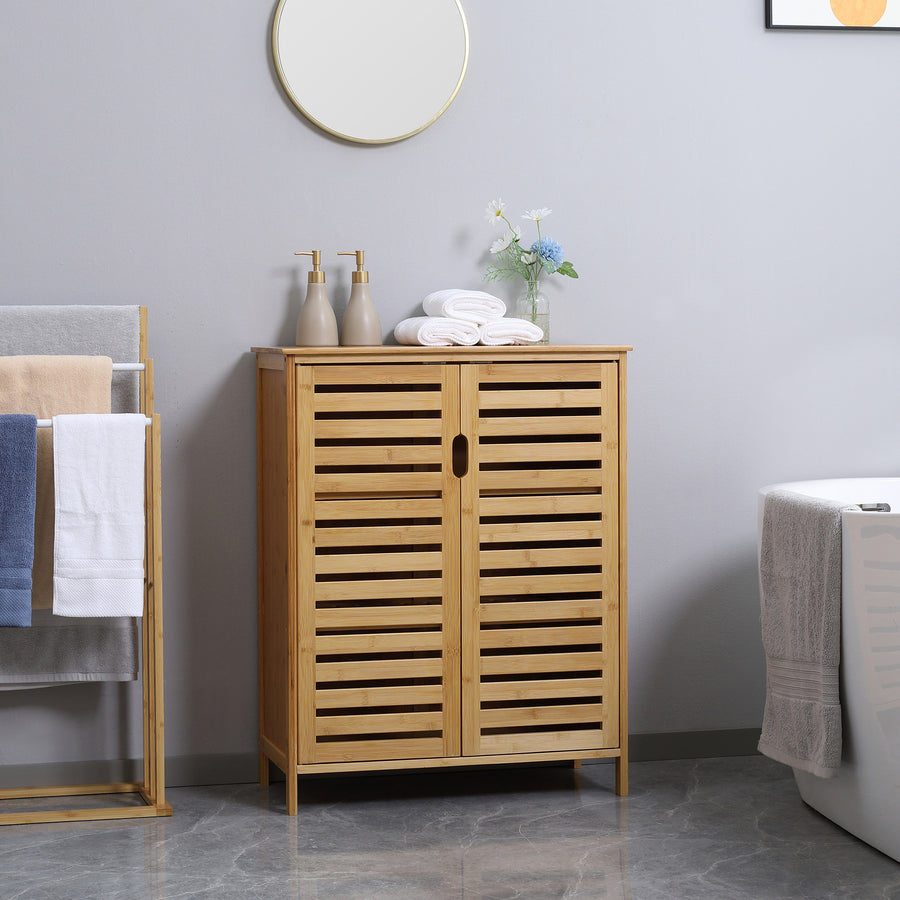Badezimmerschrank mit Lamellentüren aus Bambus