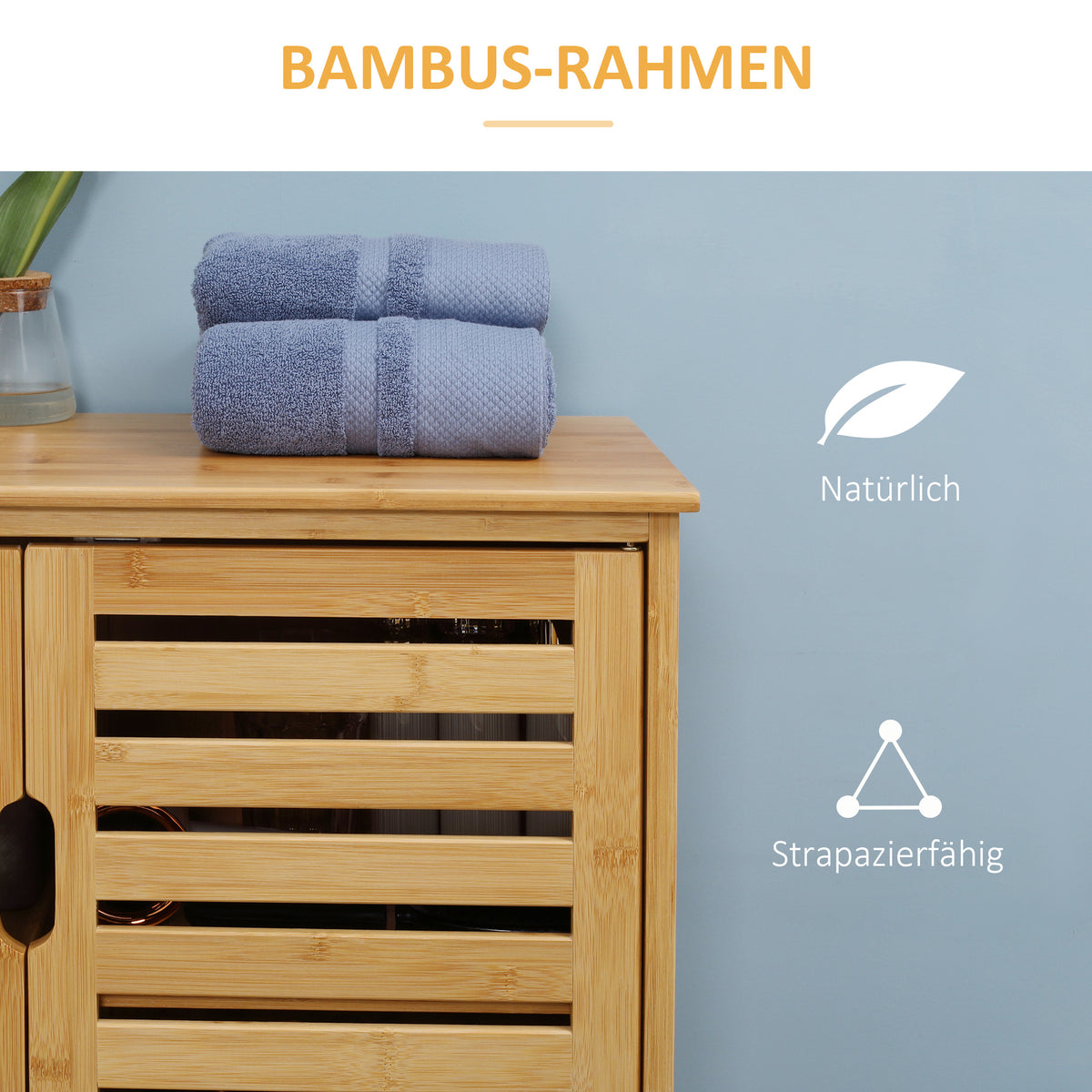 Badezimmerschrank mit Lamellentüren aus Bambus