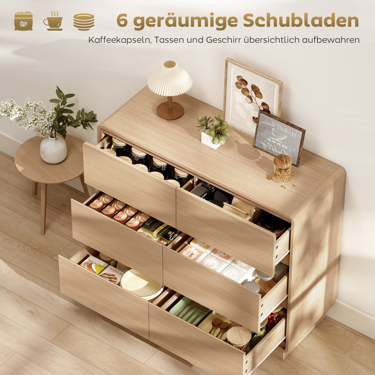 Sideboard 100 cm mit sechs Schubladen