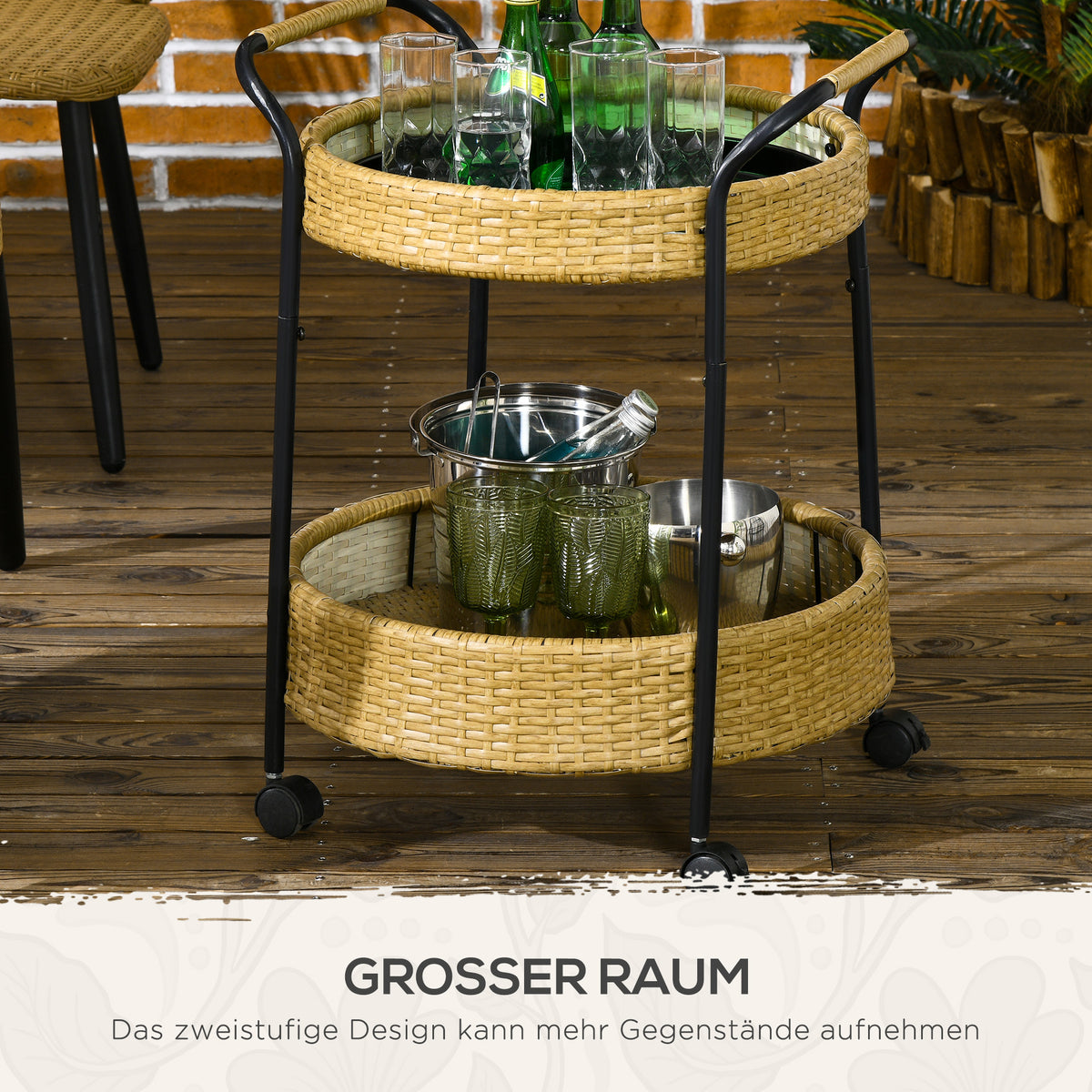 Servierwagen mit zwei Ablagen und Rollen