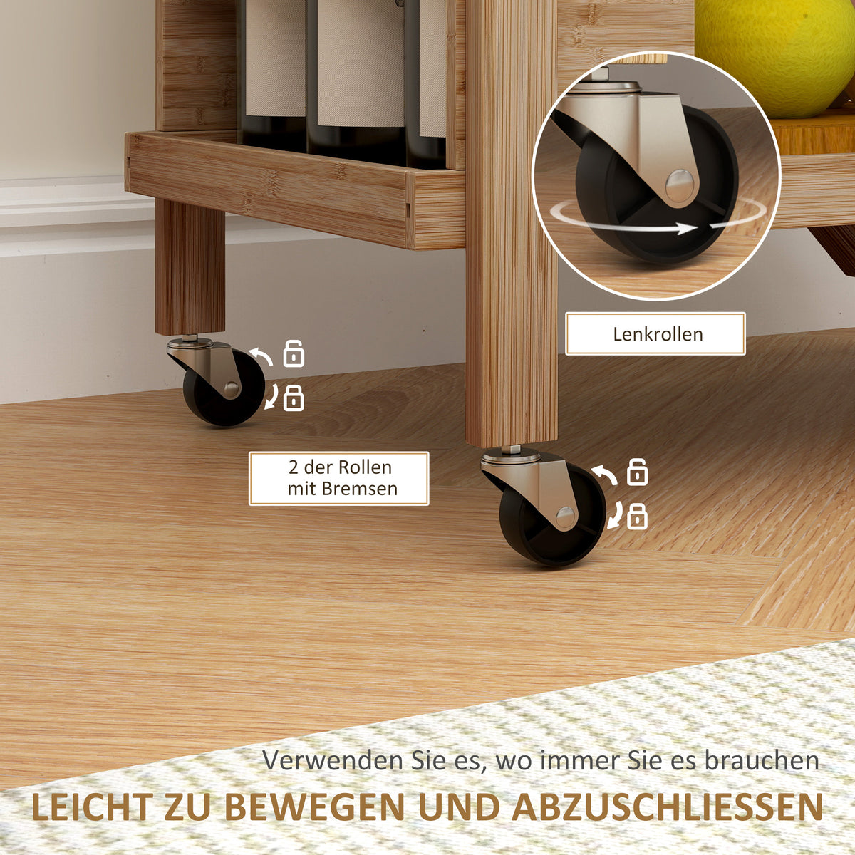 Servierwagen mit zwei Ablagen und Rollen