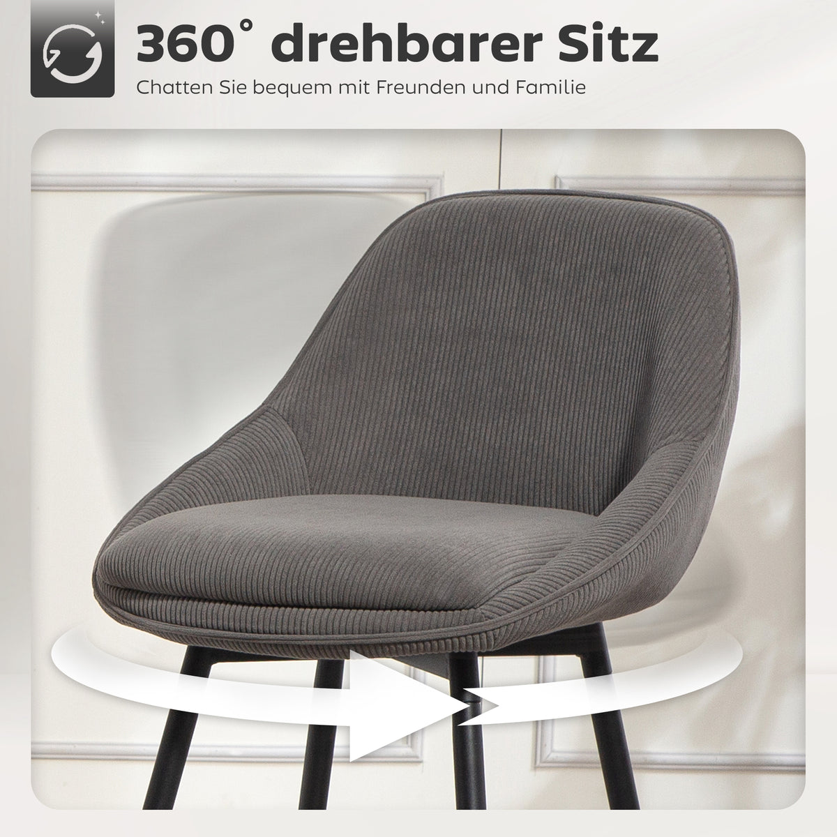 2er-Set drehbare Barhocker mit Cordbezug